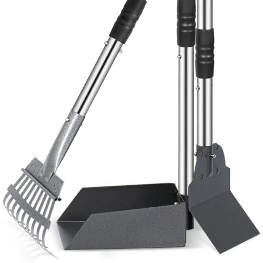 Dog Pooper Scooper Tray And Rake Set Long Adjustable Handles