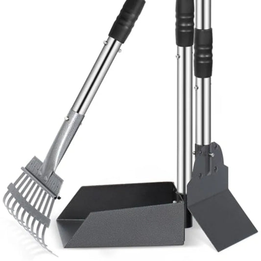 Dog Pooper Scooper Tray And Rake Set Long Adjustable Handles