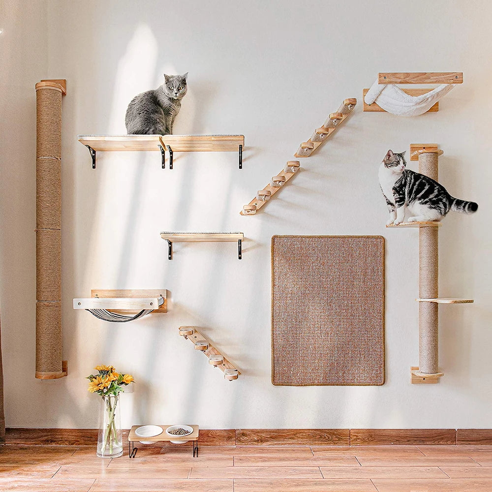 PETRAVEL Cat Wall Mounted Climbing Shelf Four Step Scratching Post