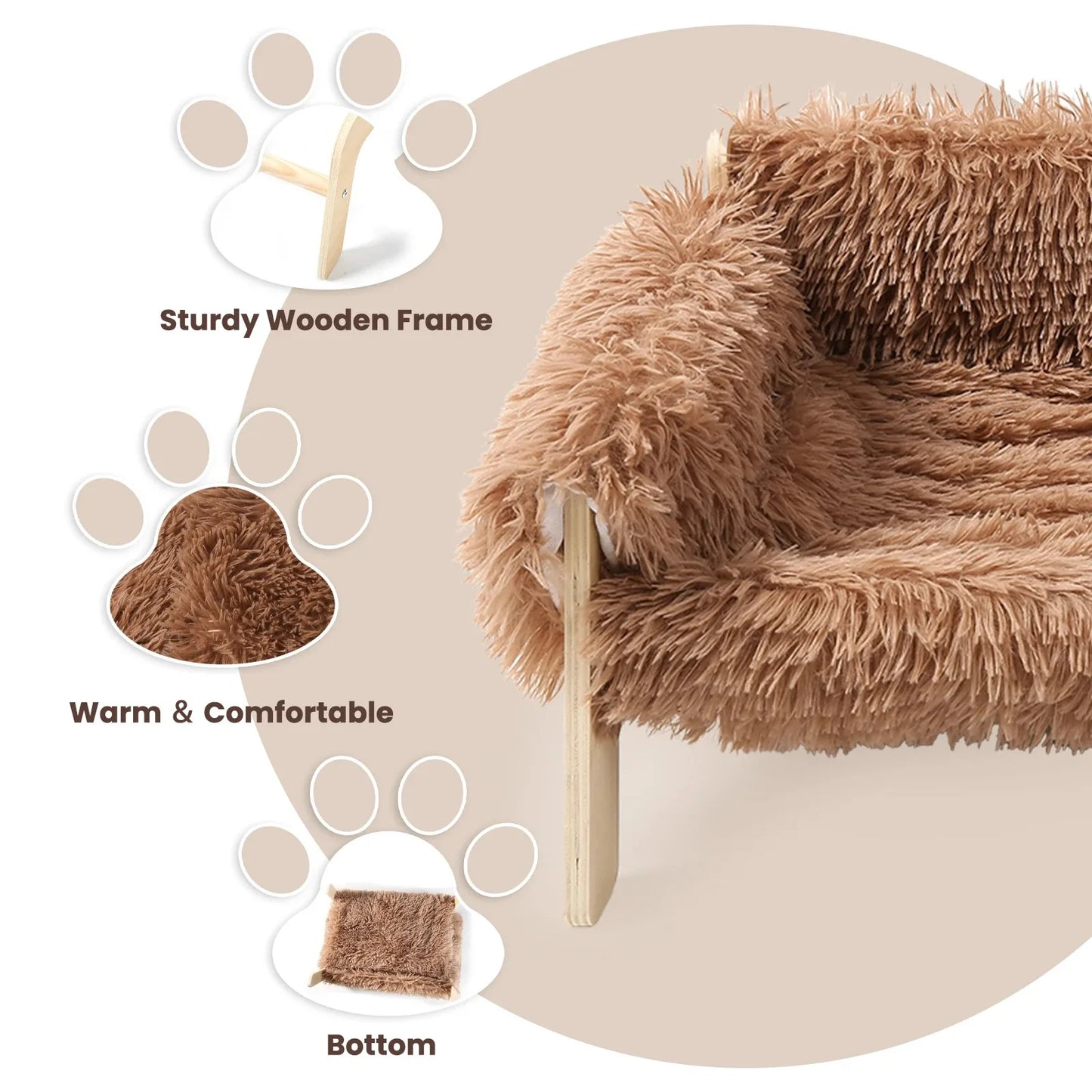 Plush Cat Bed Sofa With Wooden Legs For Indoor Cats