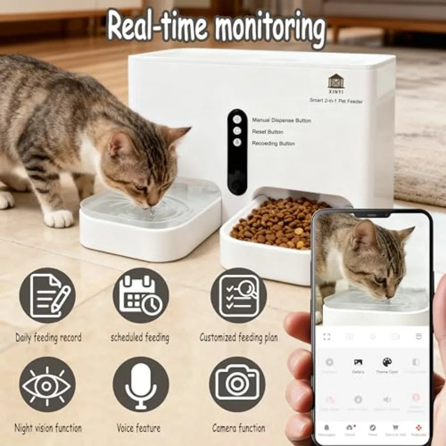 2 In 1 Automatic Pet Feeder And Water Dispenser With WiFi App Control For Cats