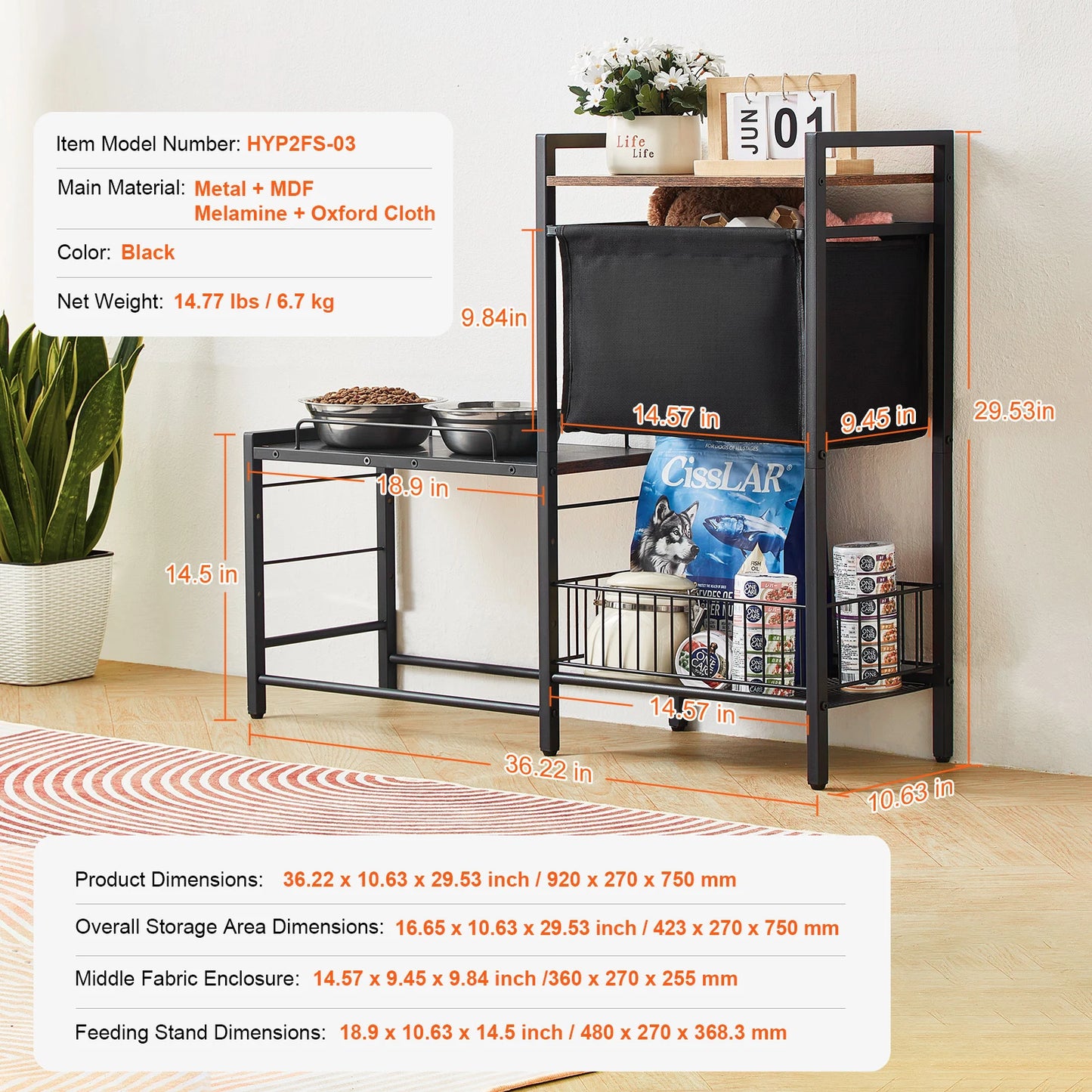 Pet Feeding Station With Storage Elevated Dog Bowls And Shelves