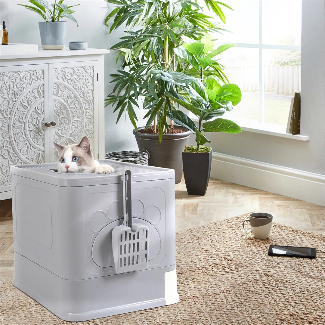Detachable Foldable Cat Litter Box With Front Entry And Top Exit