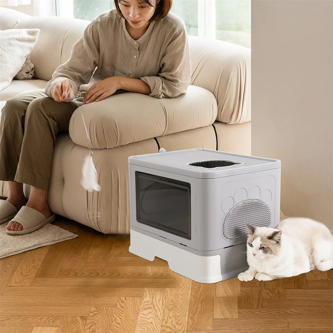 Detachable Foldable Cat Litter Box With Front Entry And Top Exit