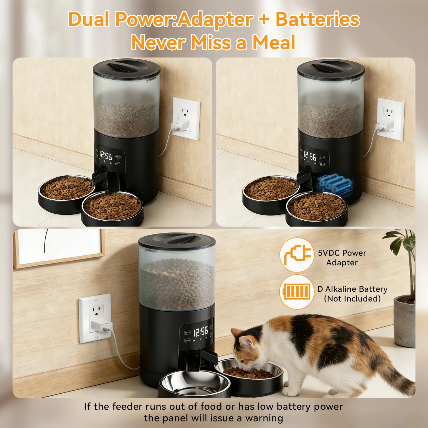 JHK Automatic Cat Feeder Dual Bowls Timed Dispenser