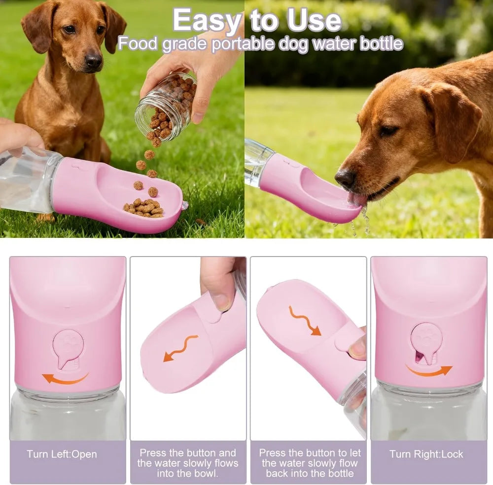 Two In One Dog Water Bottle With Food Container For Outdoor Adventures
