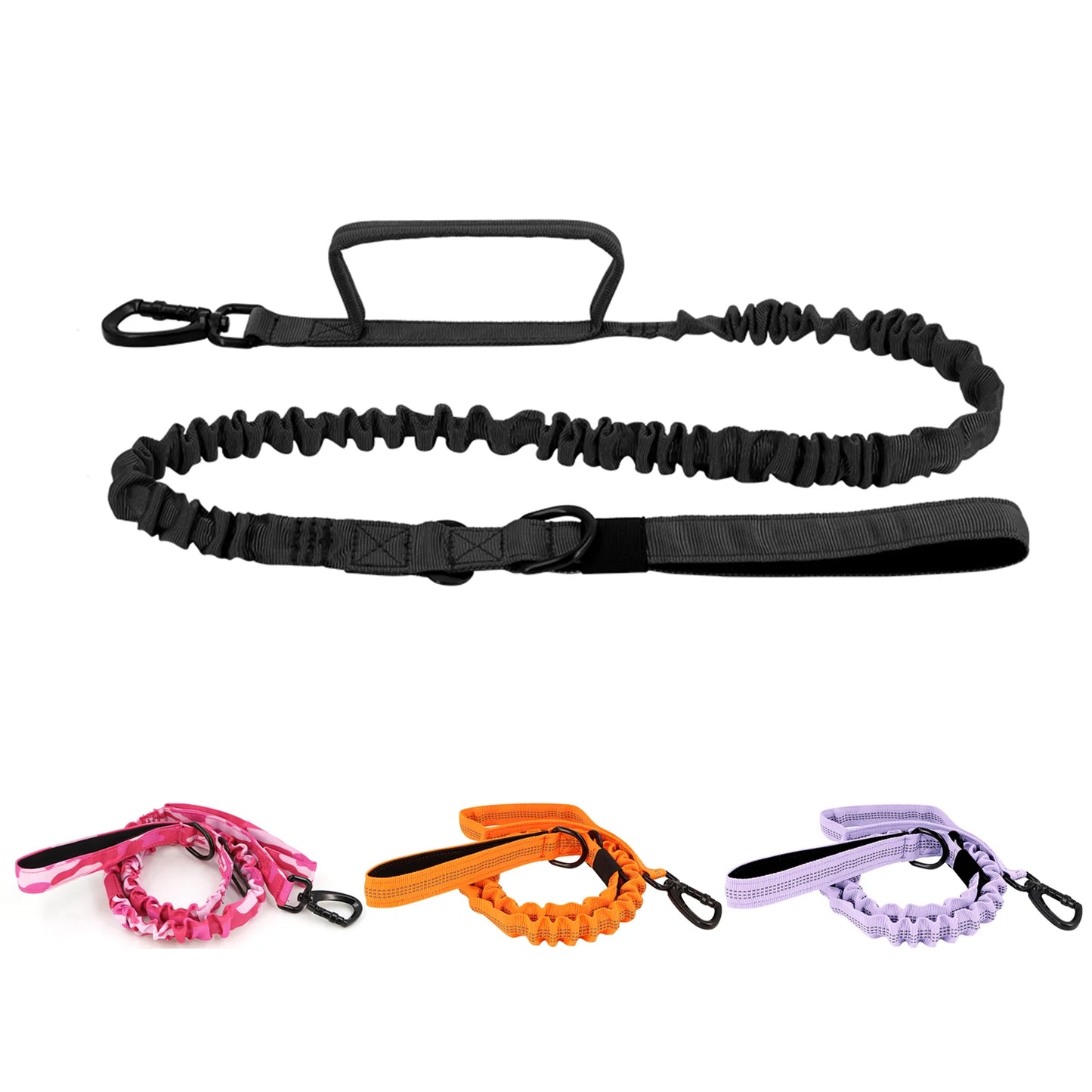 Military Tactical Dog Leash Adjustable Elastic Rope Dual Handles