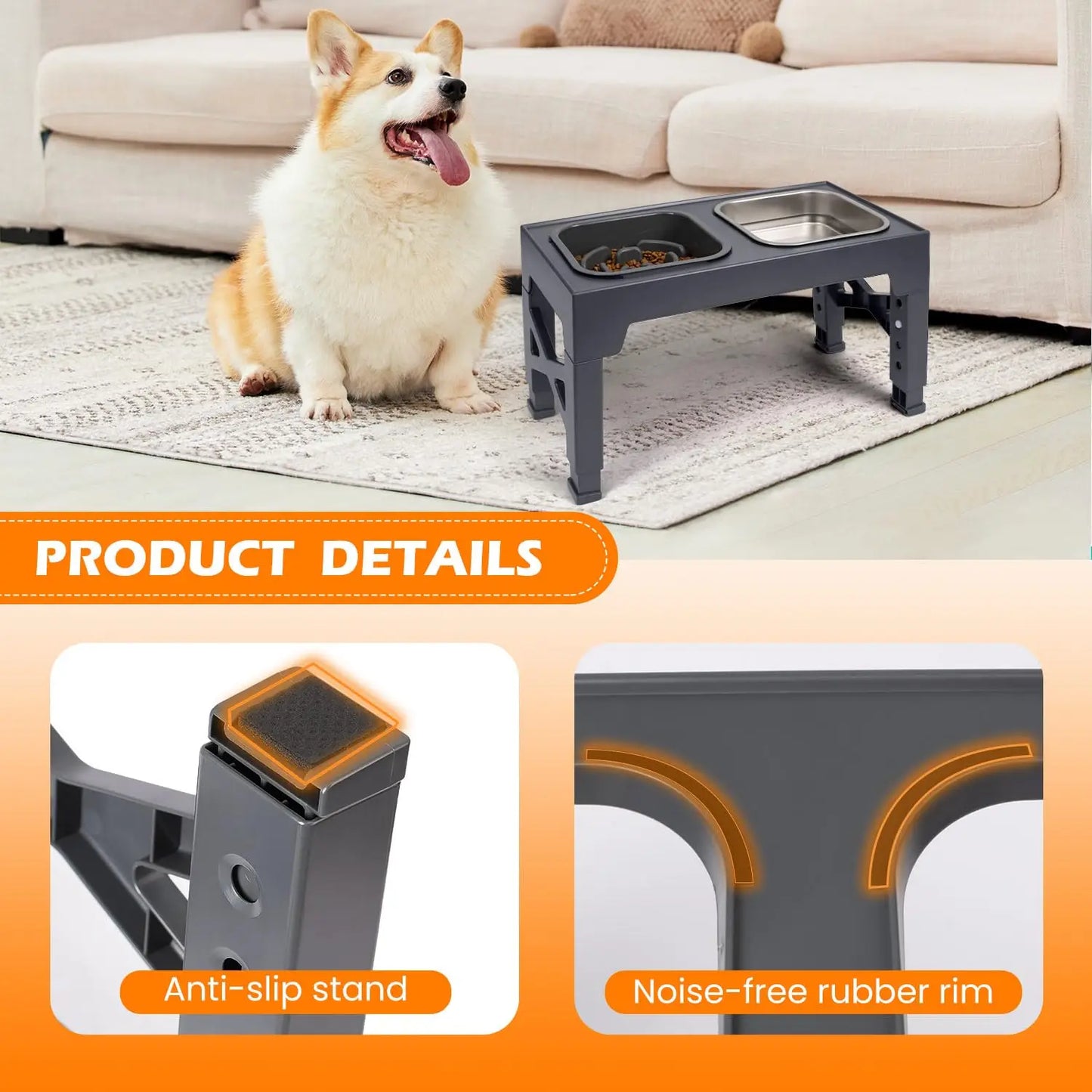 2 In 1 Elevated Slow Feeder Dog Bowls With Foldable Stand