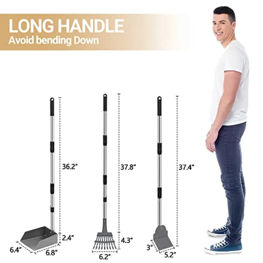 Dog Pooper Scooper Tray And Rake Set Long Adjustable Handles