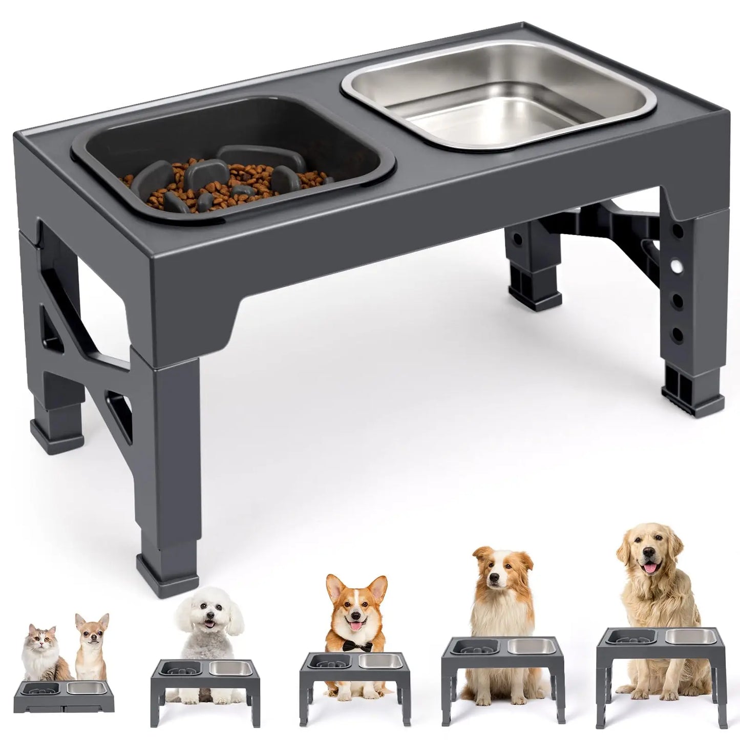 2 In 1 Elevated Slow Feeder Dog Bowls With Foldable Stand