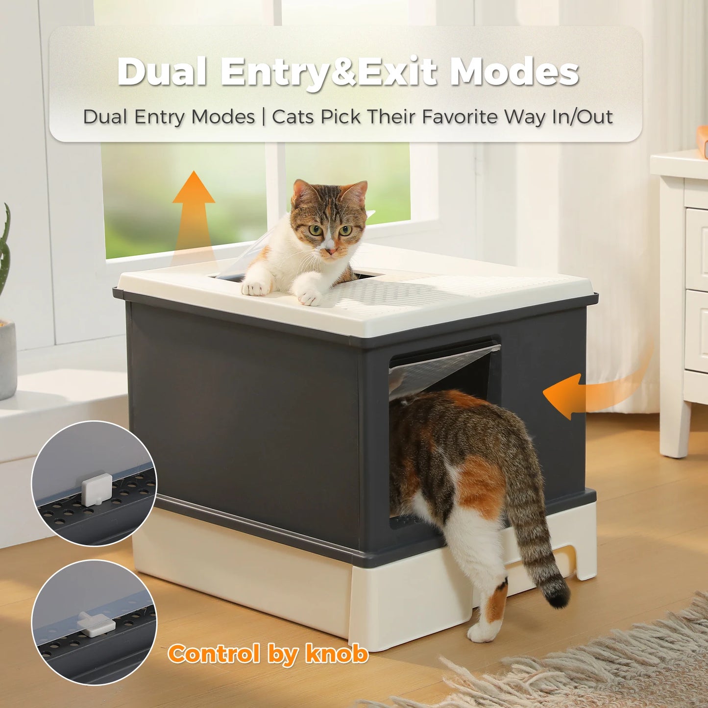 Enclosed Cat Litter Box With Scoop Indoor Use Top Exit