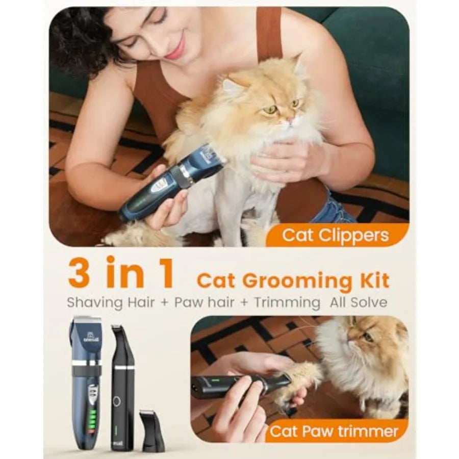 3 in 1 Cordless Cat Grooming Kit Stainless Steel Blades