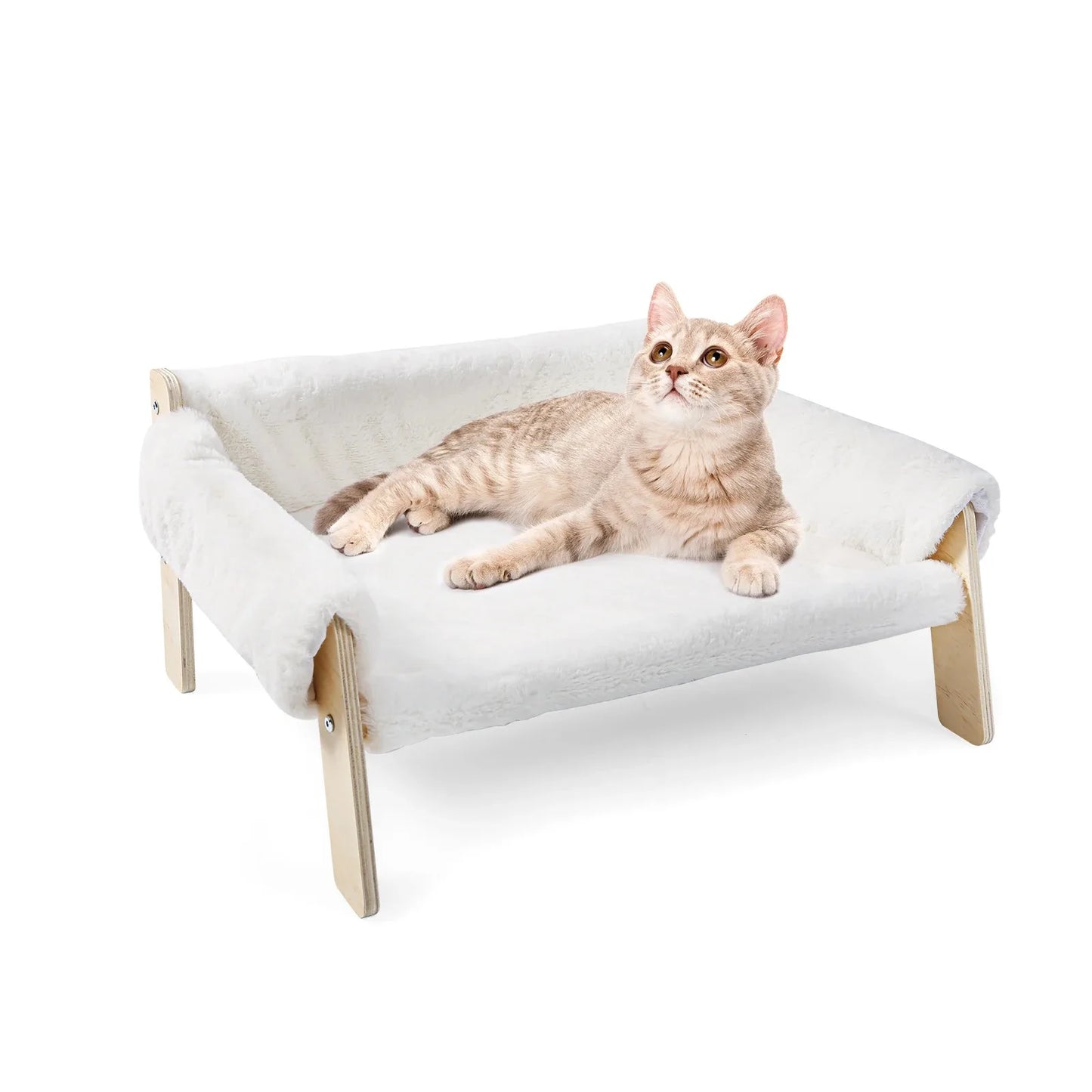 Plush Cat Bed Sofa With Wooden Legs For Indoor Cats