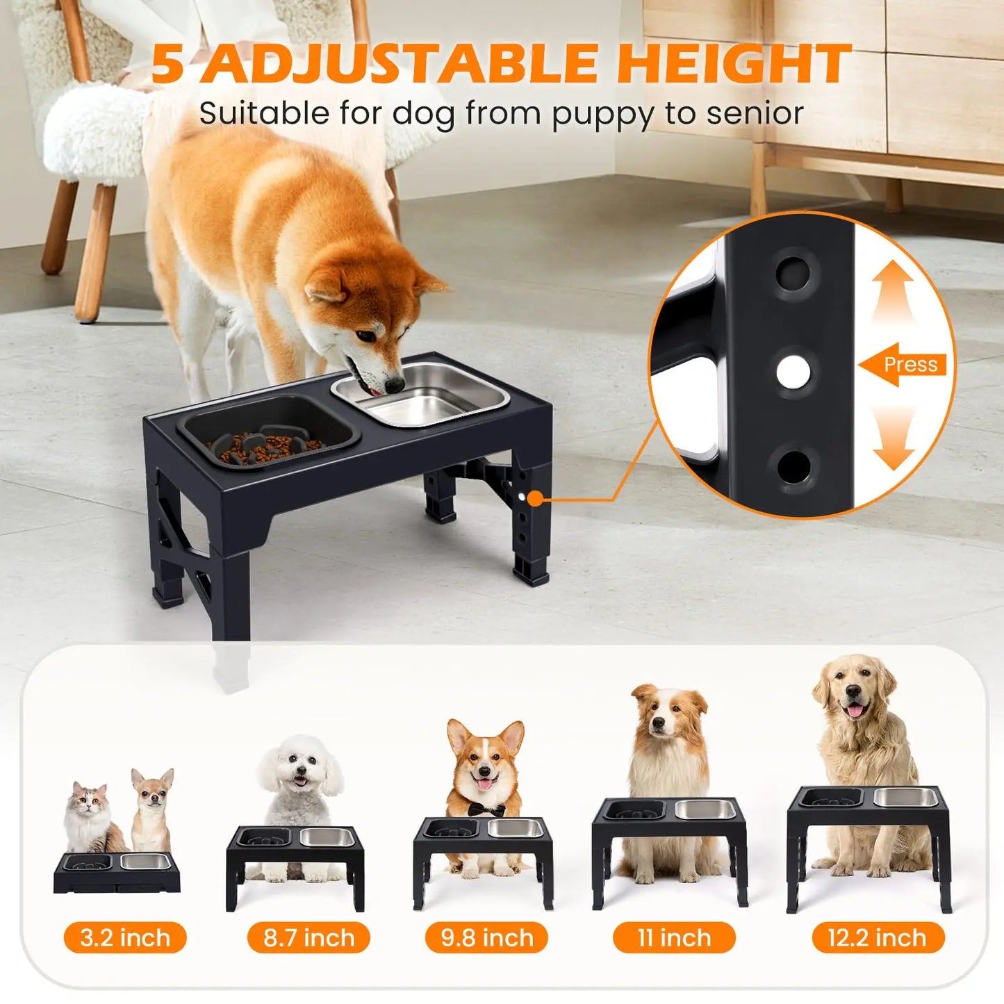 2 In 1 Elevated Slow Feeder Dog Bowls With Foldable Stand
