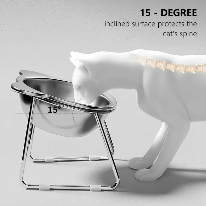 304 Stainless Steel Raised Cat Bowl With 15 Degree Tilted Neck Guard