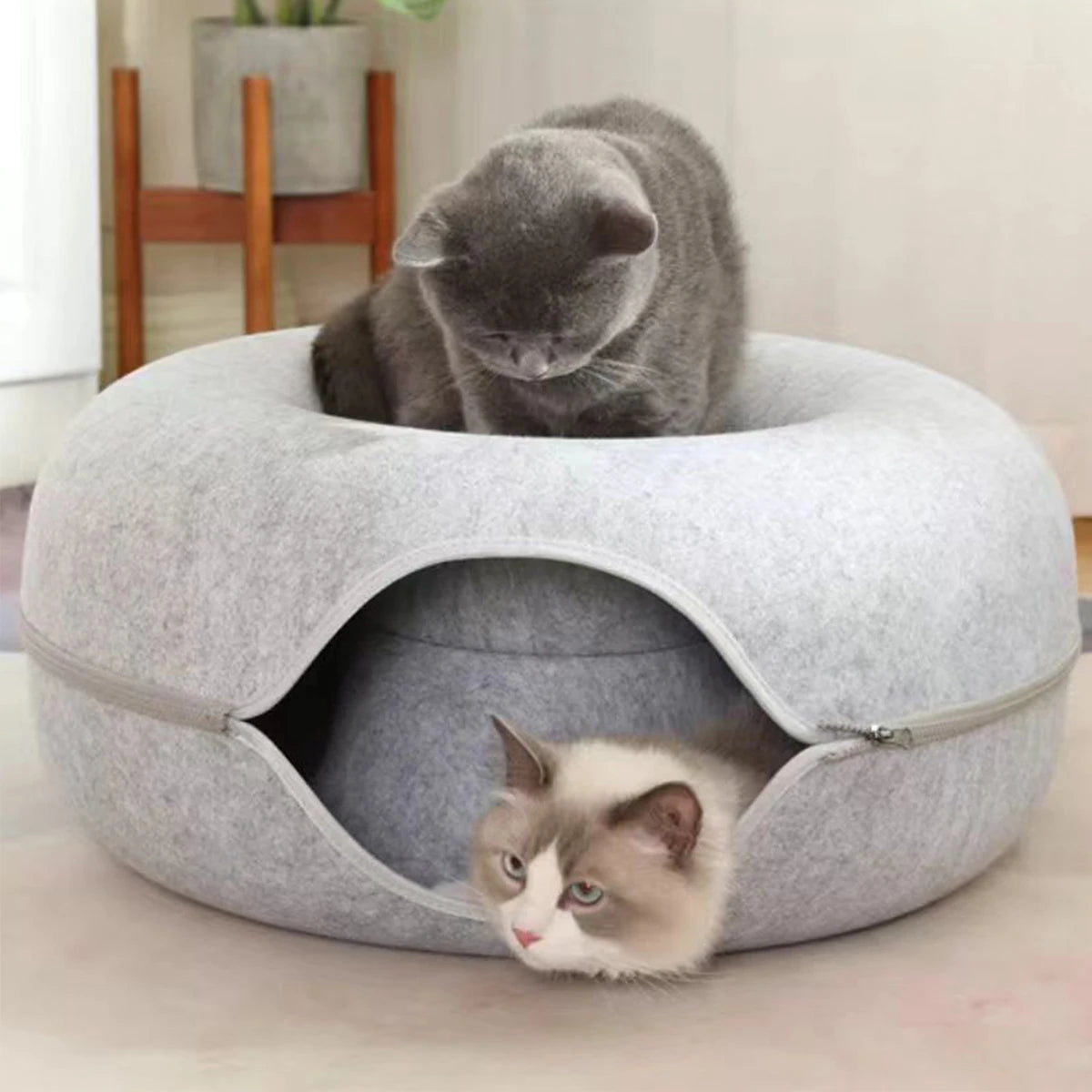 Donut Cat Bed With Interactive Tunnel For Cats And Kittens
