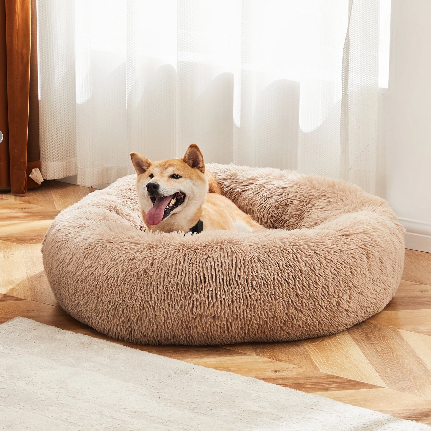 JHK Calming Dog Bed Washable Plush Faux Fur Anti Slip Round Bed