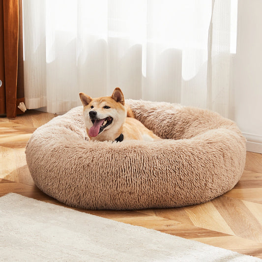 JHK Calming Dog Bed Washable Plush Faux Fur Anti Slip Round Bed