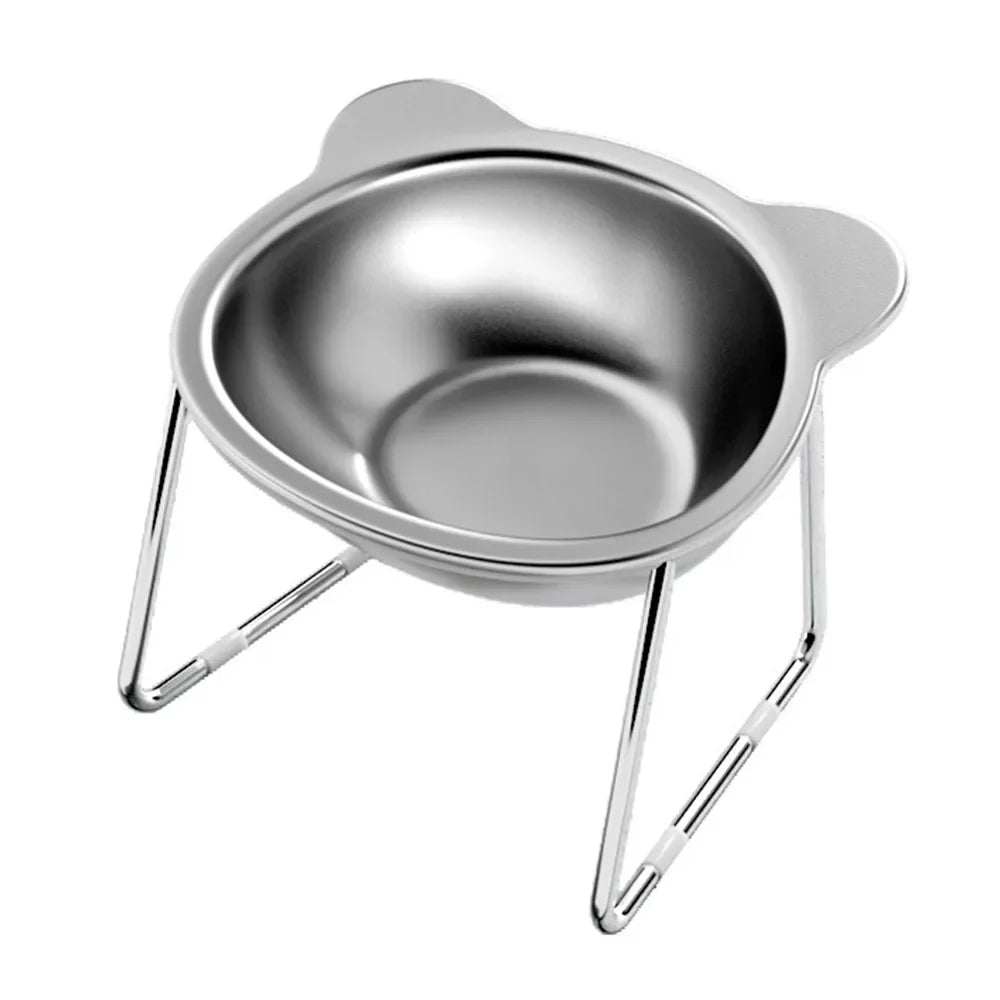 304 Stainless Steel Raised Cat Bowl With 15 Degree Tilted Neck Guard