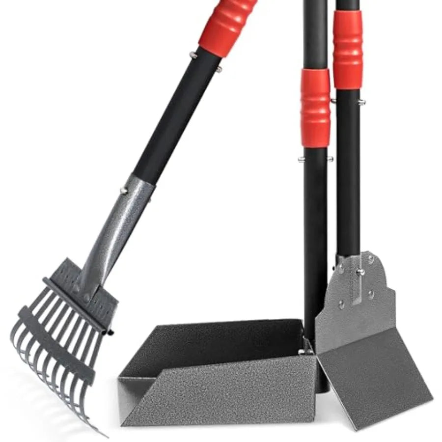 Dog Pooper Scooper Tray And Rake Set Long Adjustable Handles