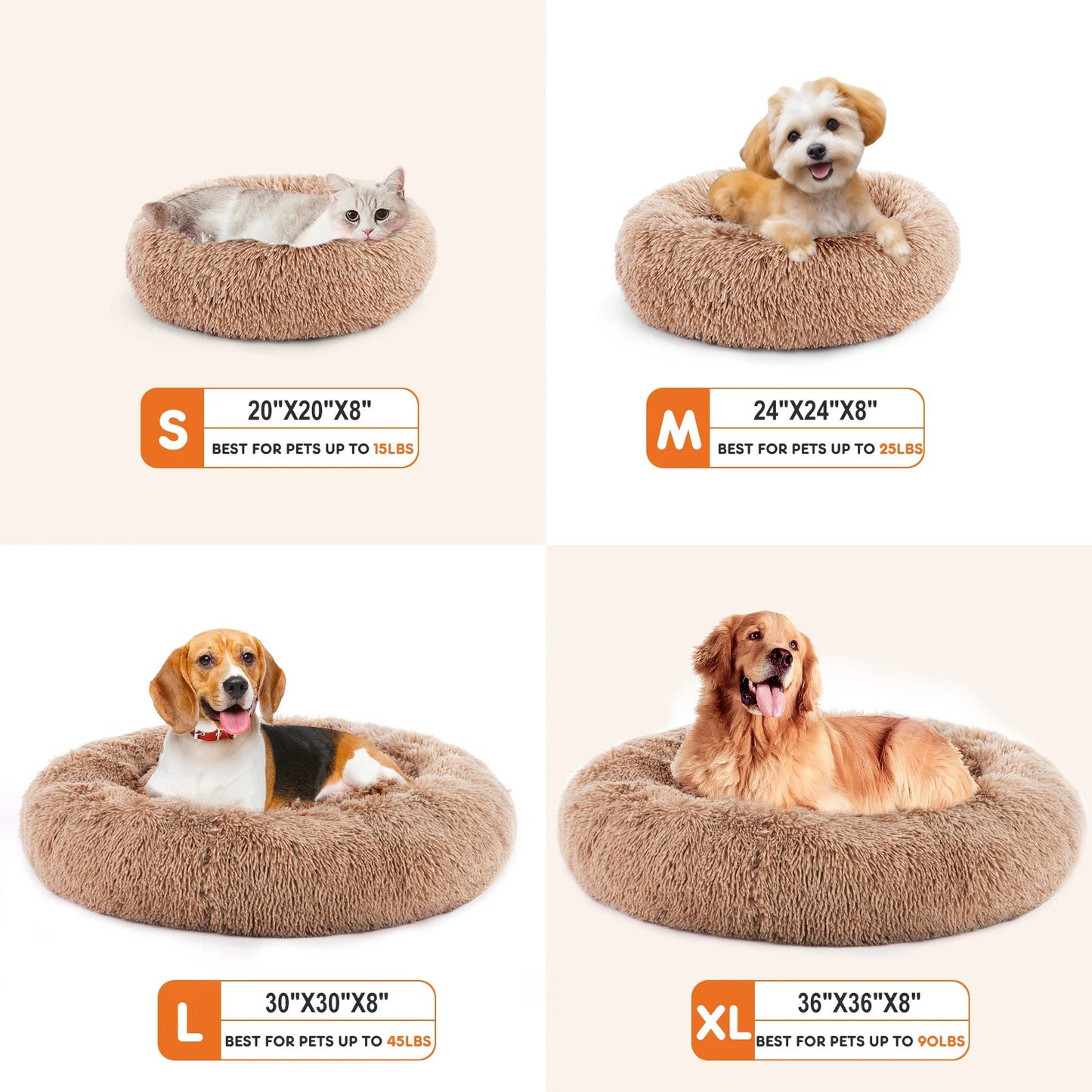 JHK Calming Dog Bed Washable Plush Faux Fur Anti Slip Round Bed