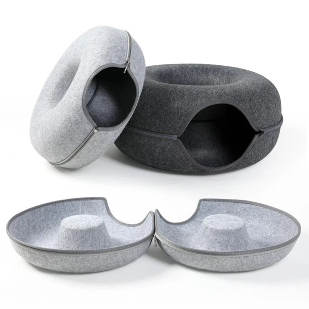 Donut Cat Bed With Interactive Tunnel For Cats And Kittens