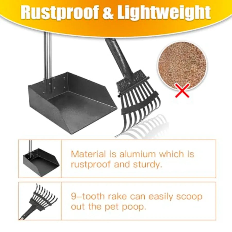 Pooper Scooper Long Handle Heavy Duty Stainless Tray And Rake