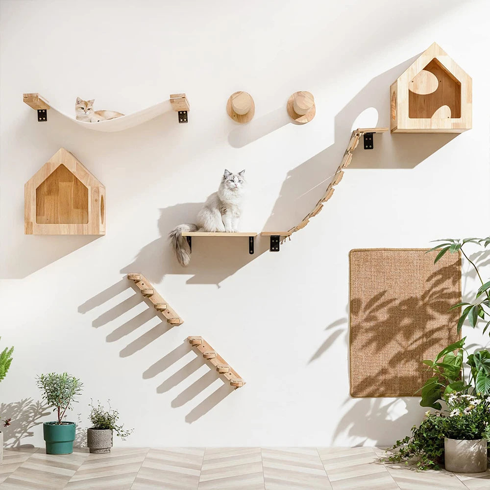 PETRAVEL Cat Wall Mounted Climbing Shelf Four Step Scratching Post