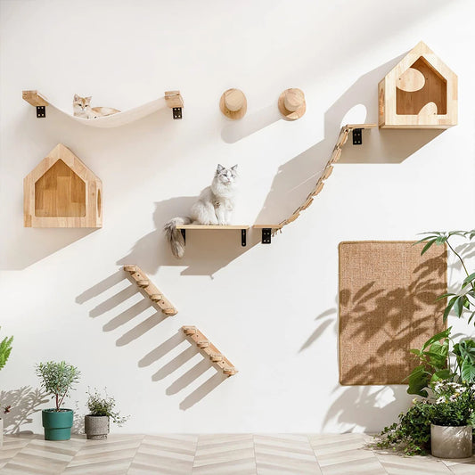 PETRAVEL Cat Wall Mounted Climbing Shelf Four Step Scratching Post