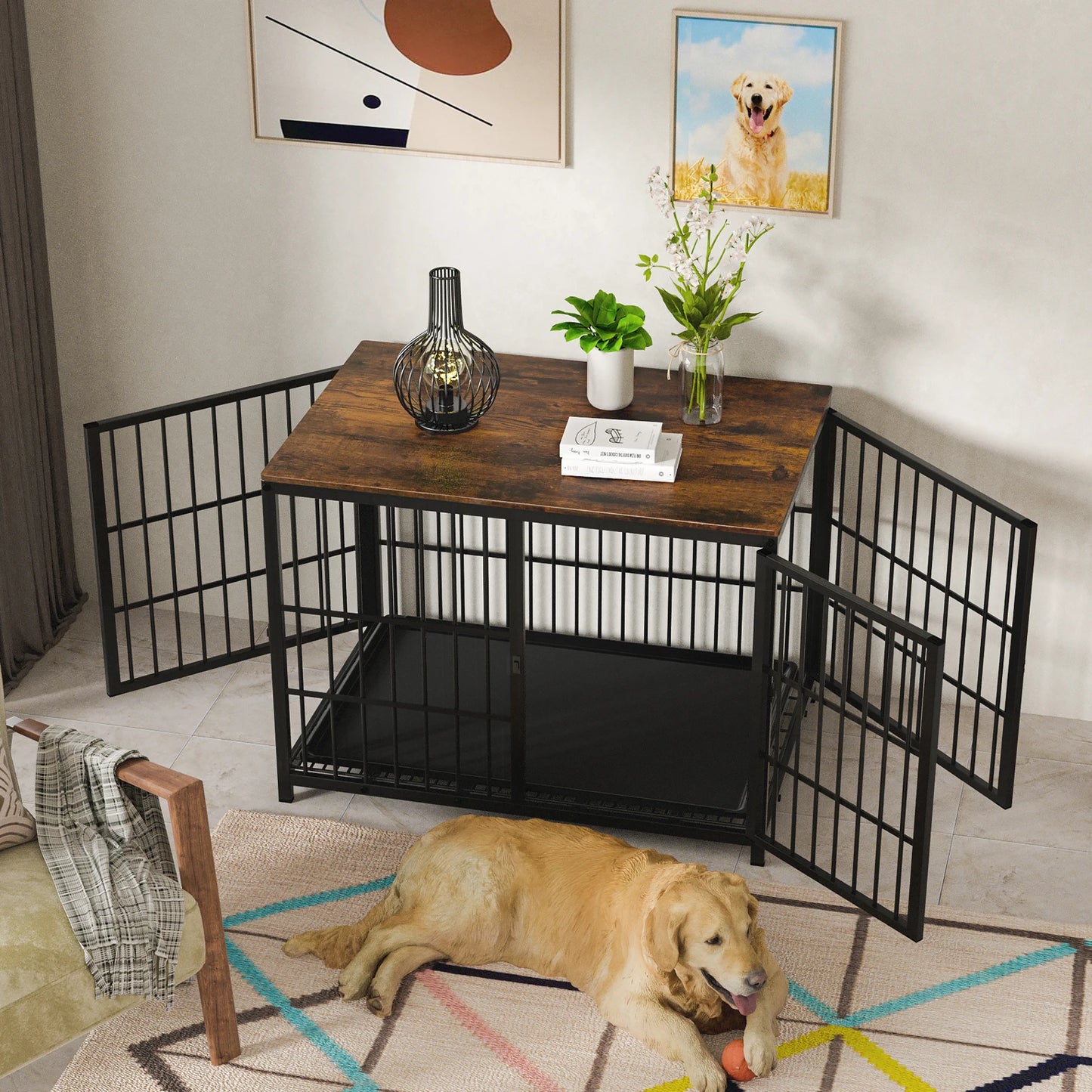 BORWART Wooden Elevated Dog Crate End Table Kennel
