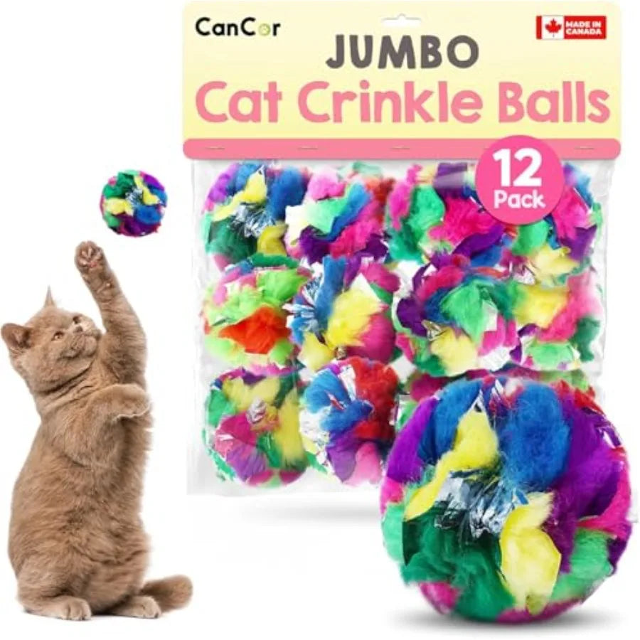 Crinkle Balls Interactive Indoor Cat Toy Safe Lightweight 12 Pack