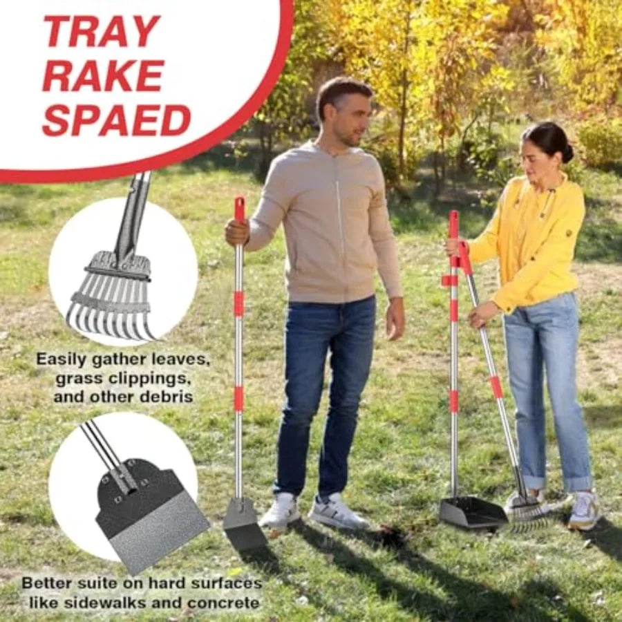 Long Handle Dog Pooper Scooper Stainless Steel Rake With Tray