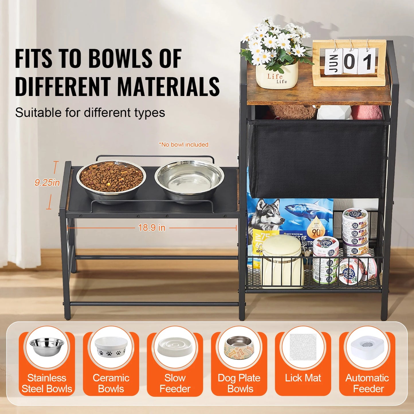Pet Feeding Station With Storage Elevated Dog Bowls And Shelves