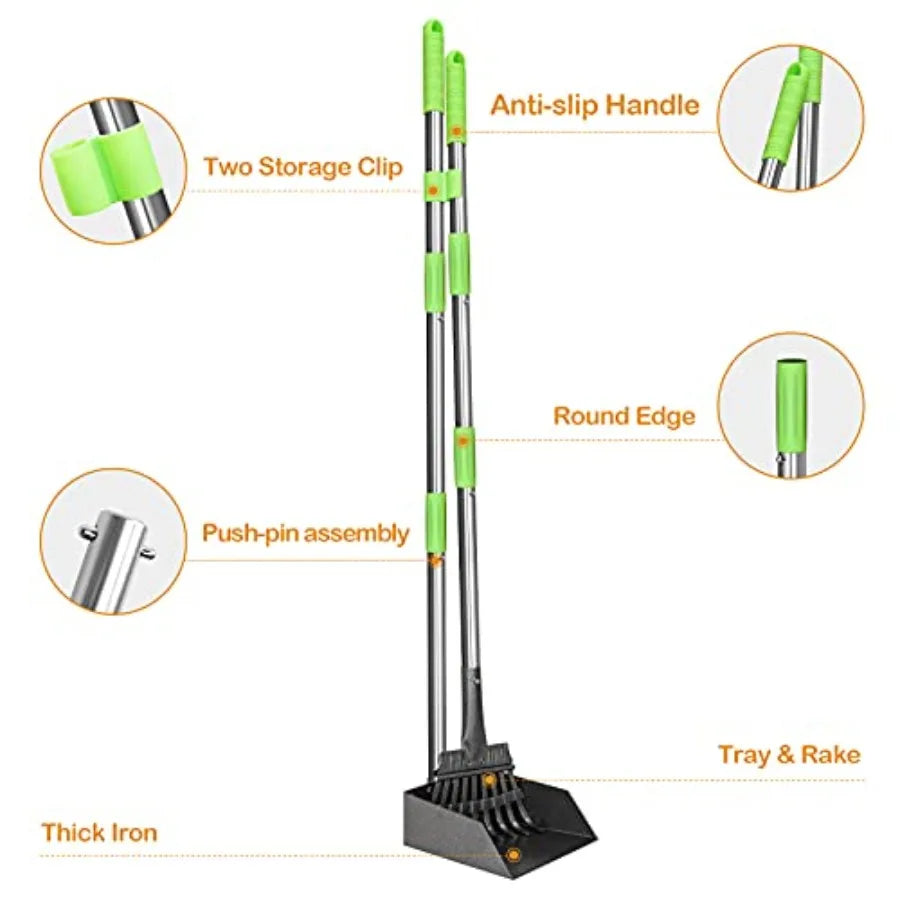 Pooper Scooper Long Handle Heavy Duty Stainless Tray And Rake