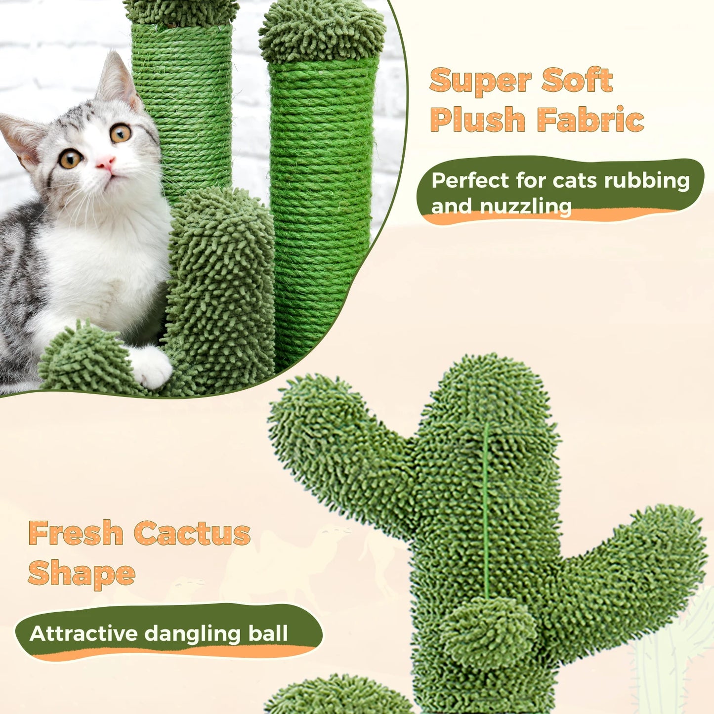 PAWZ Road CN Cactus Cat Scratcher Post With 3 Poles And Dangling Ball