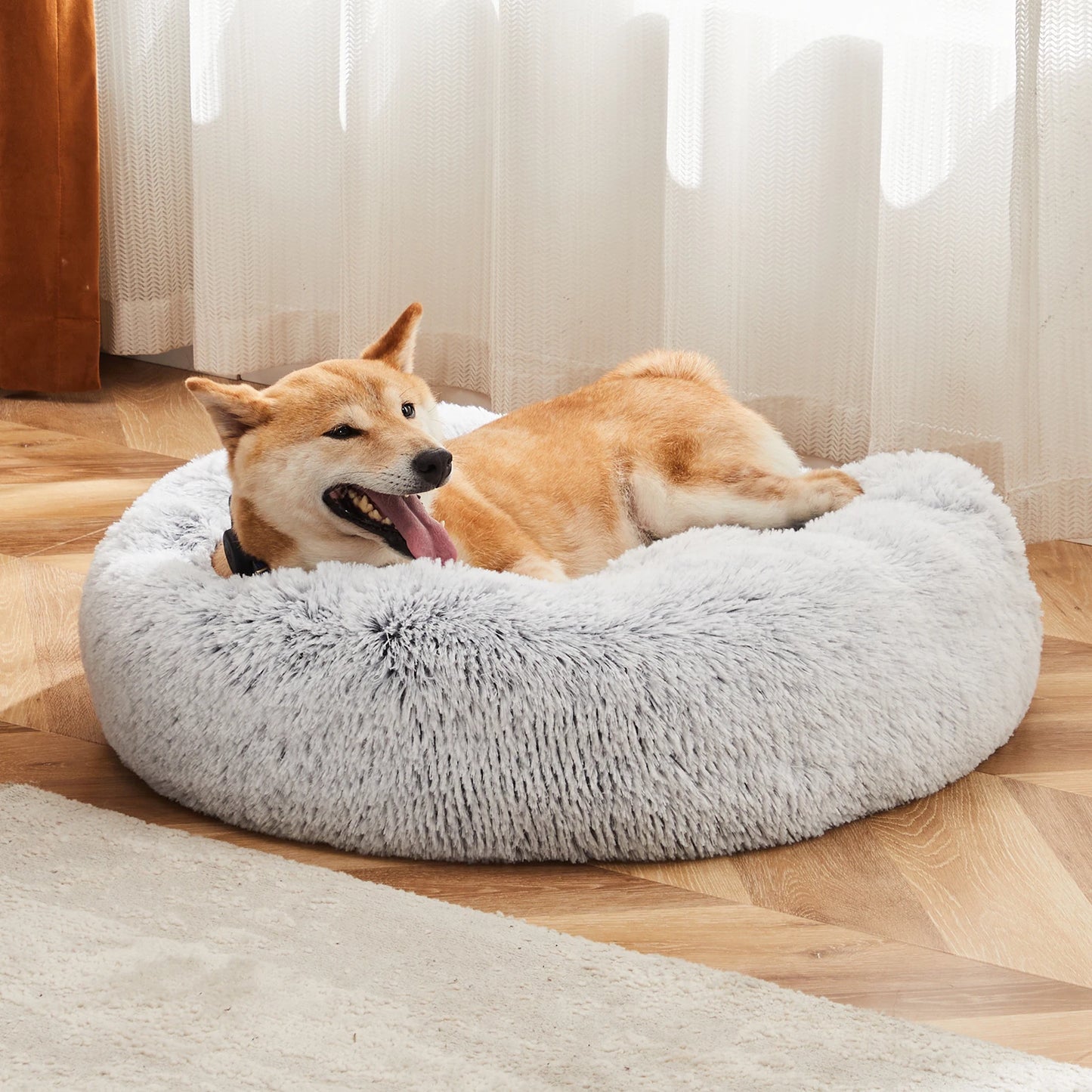 JHK Plush Faux Fur Calming Dog Bed Washable Non Slip