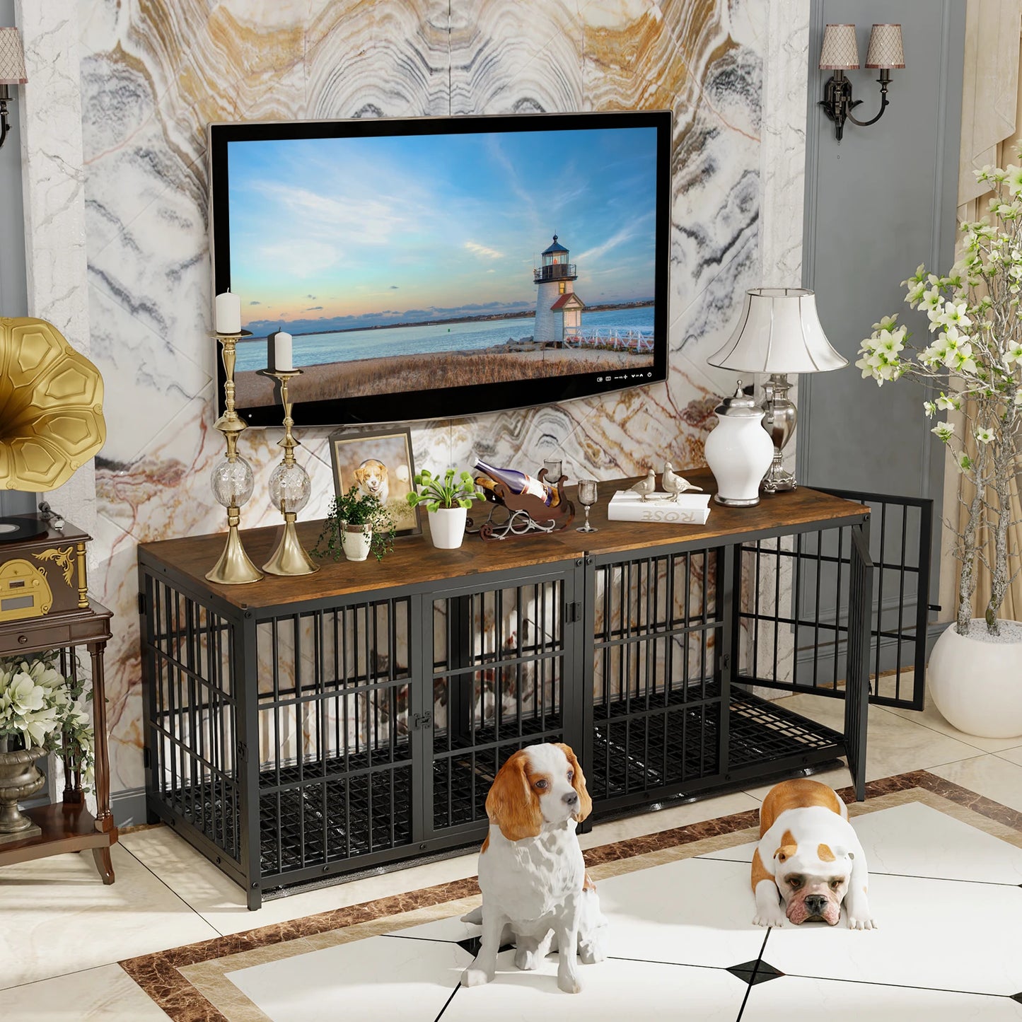 BORWART Wooden Elevated Dog Crate End Table Kennel