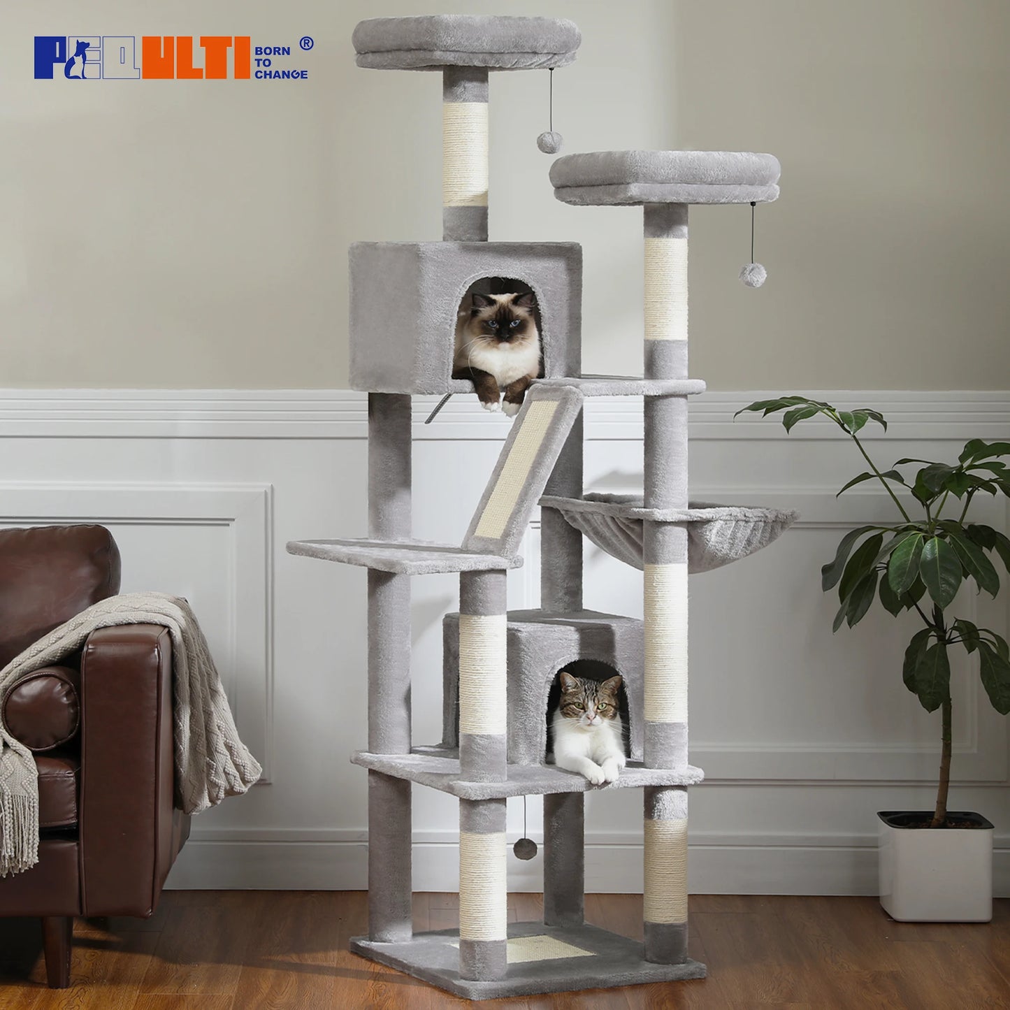 PAWZ Road Five Level Cat Tree Plush Cat Condo With Scratching Posts