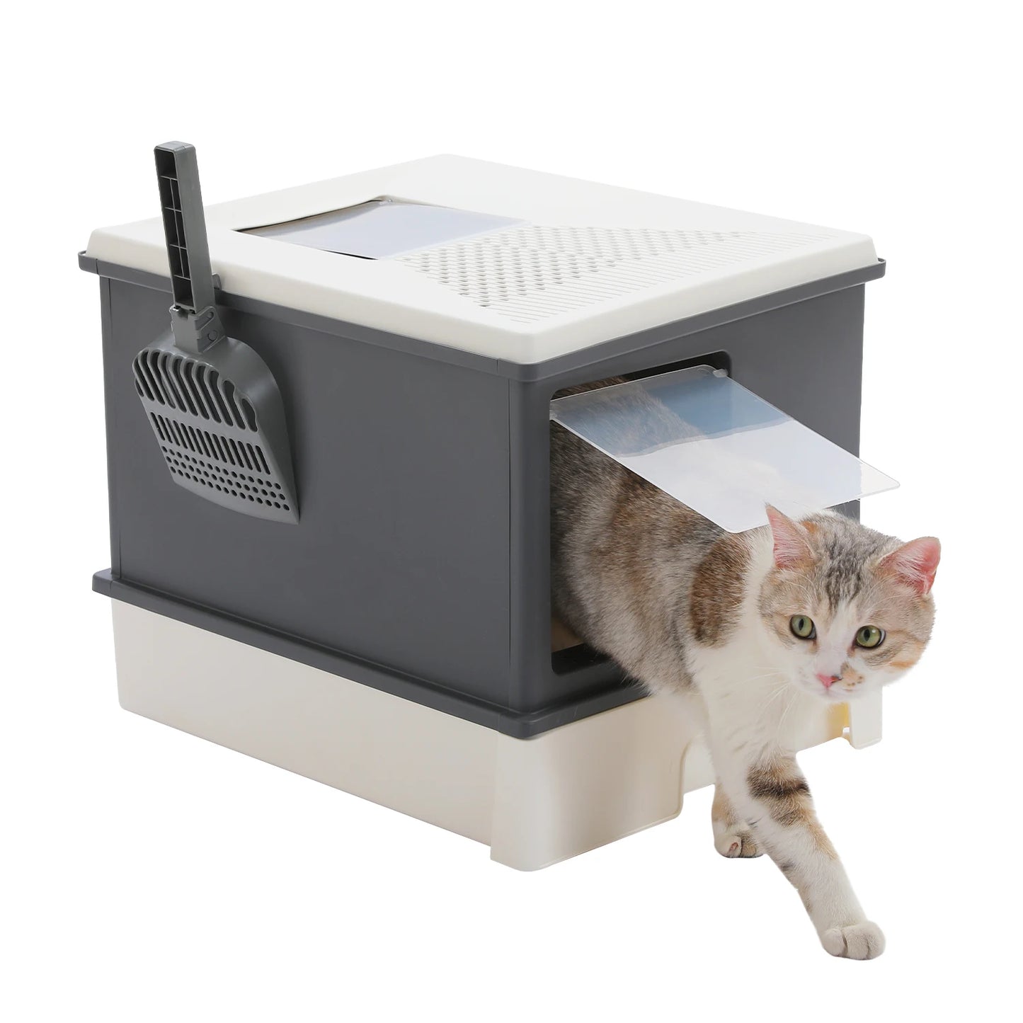 Enclosed Cat Litter Box With Scoop Indoor Use Top Exit