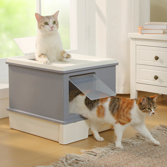 Enclosed Cat Litter Box With Scoop Indoor Use Top Exit