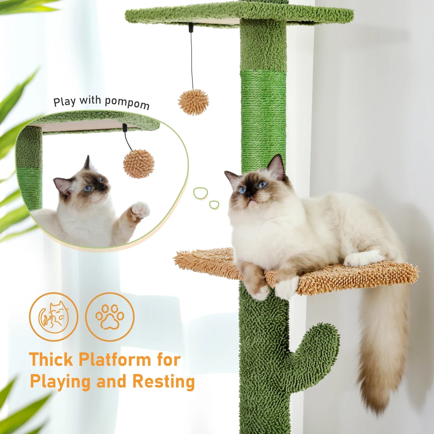 PAWZ Road Cat Tree 5-Tier Floor to Ceiling Cactus Tower with Hammock