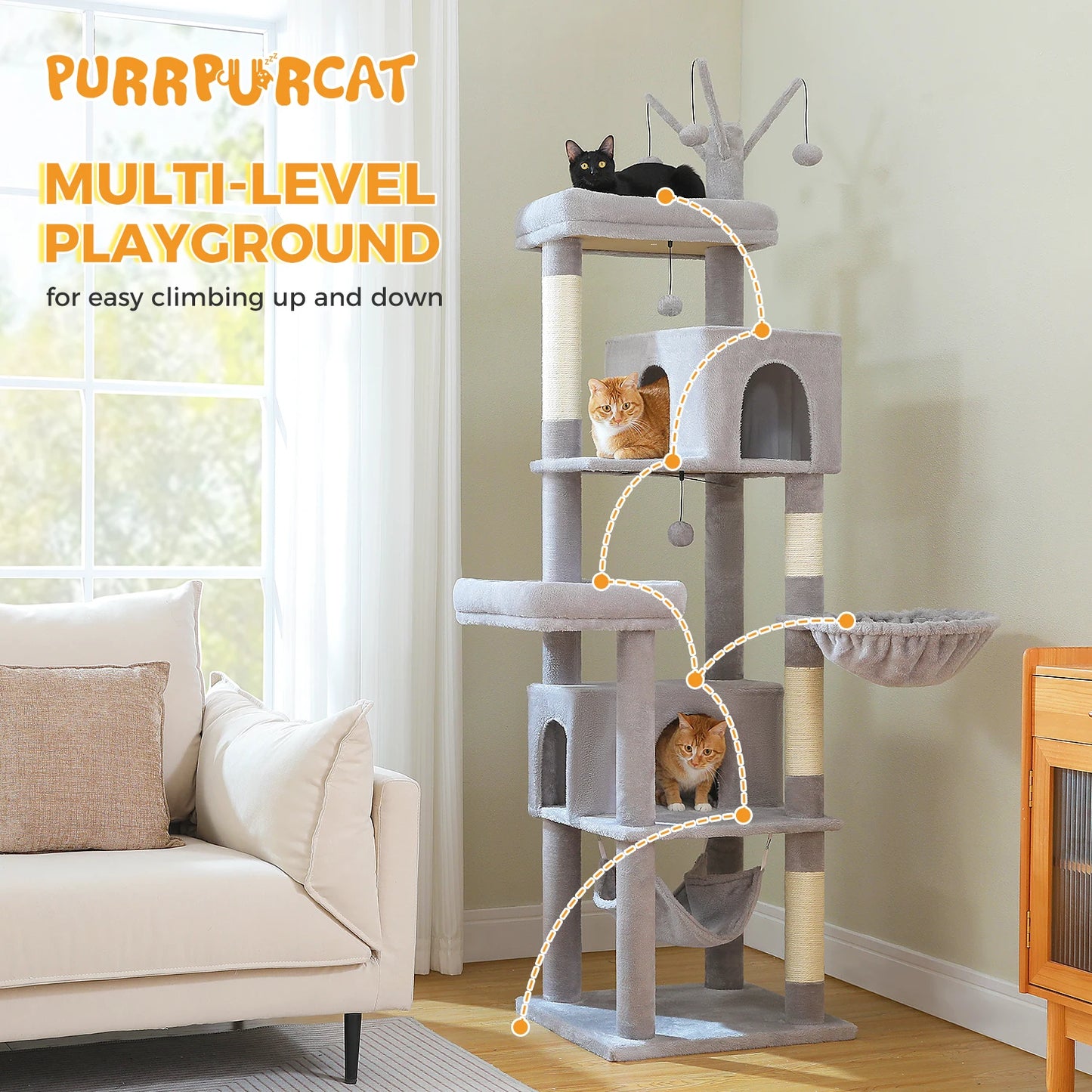 PAWZ Road Multi-Level Cat Tree Indoor Tower With Scratching Posts