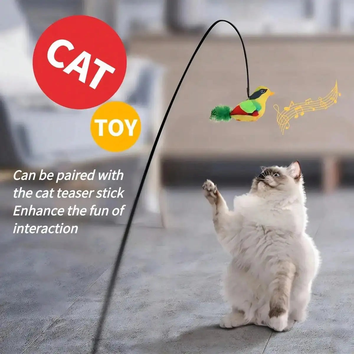 Interactive Cat Toy Realistic Bird Sounds With Detachable Hanging Teaser