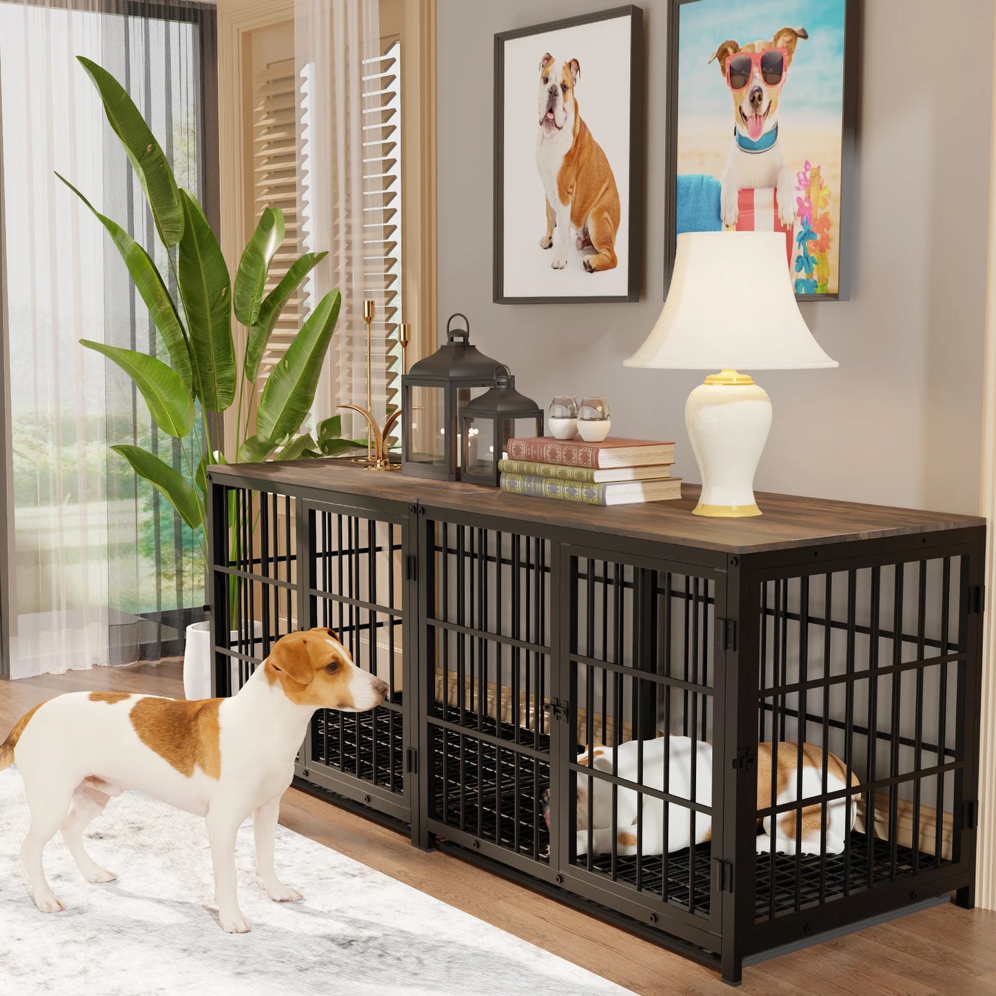 BORWART Wooden Elevated Dog Crate End Table Kennel