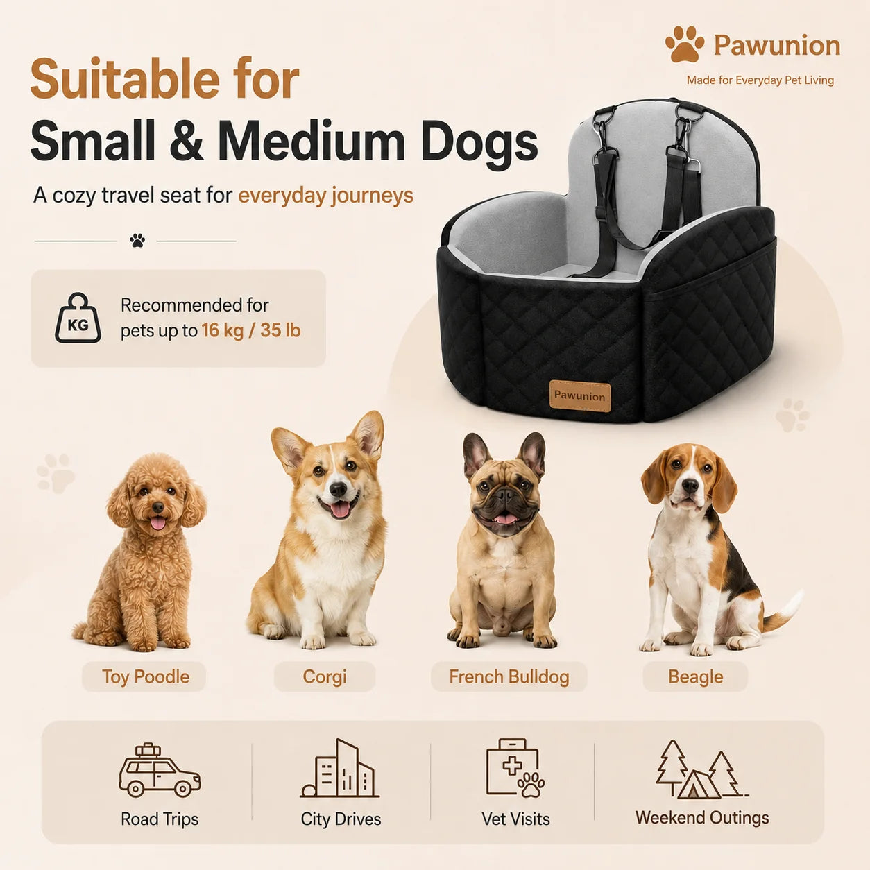 Dog Car Seat Booster With Memory Foam Cushion And Washable Cover