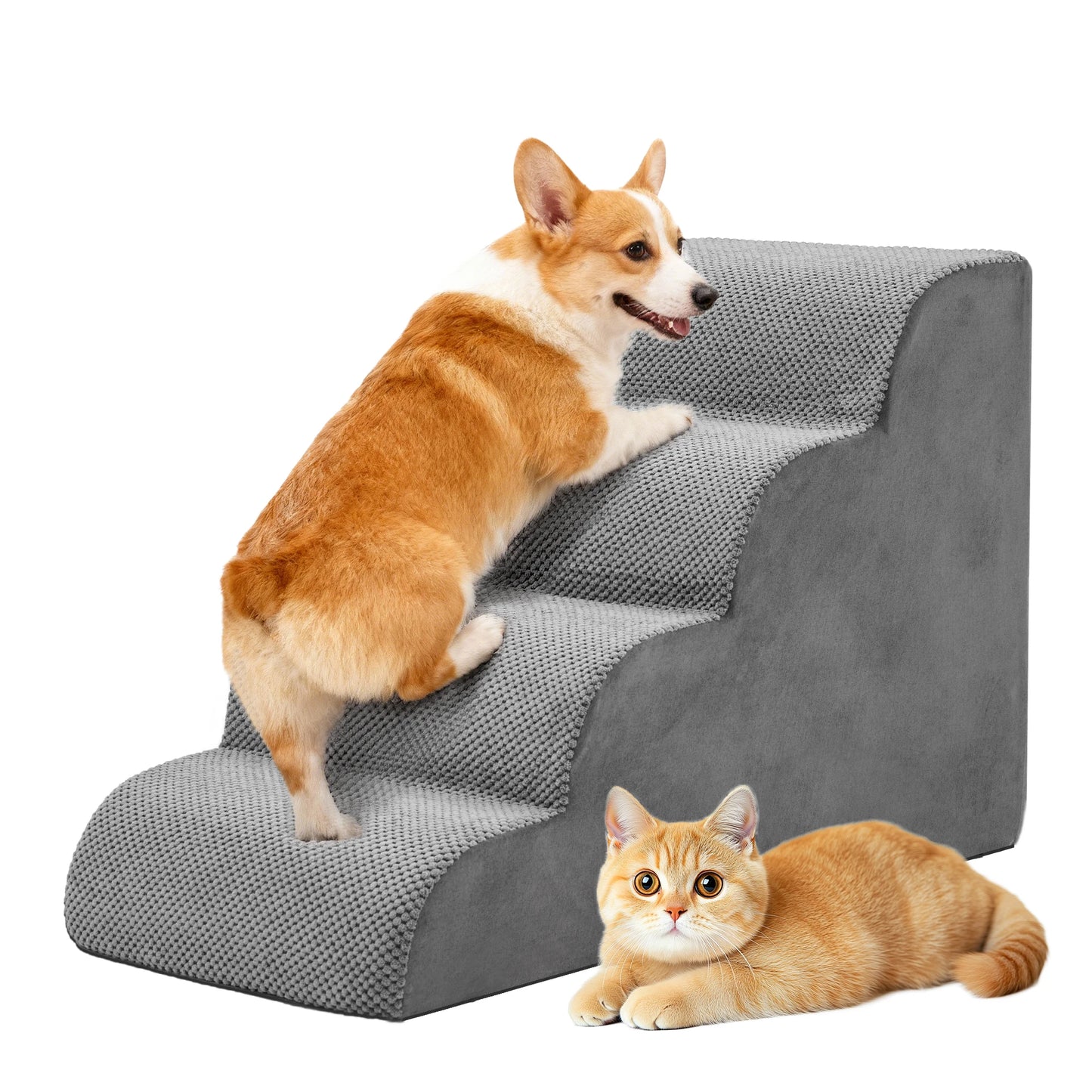 JHK 3-5 Step High Density Foam Dog Stairs For Small Dogs