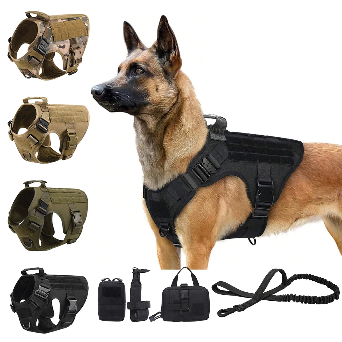 Tactical Molle Dog Harness With Pouches For Training