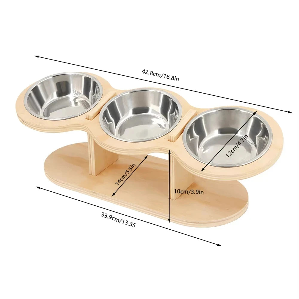 Raised Cat Feeder With Tilted 15 Degree Wood Stand Bowls