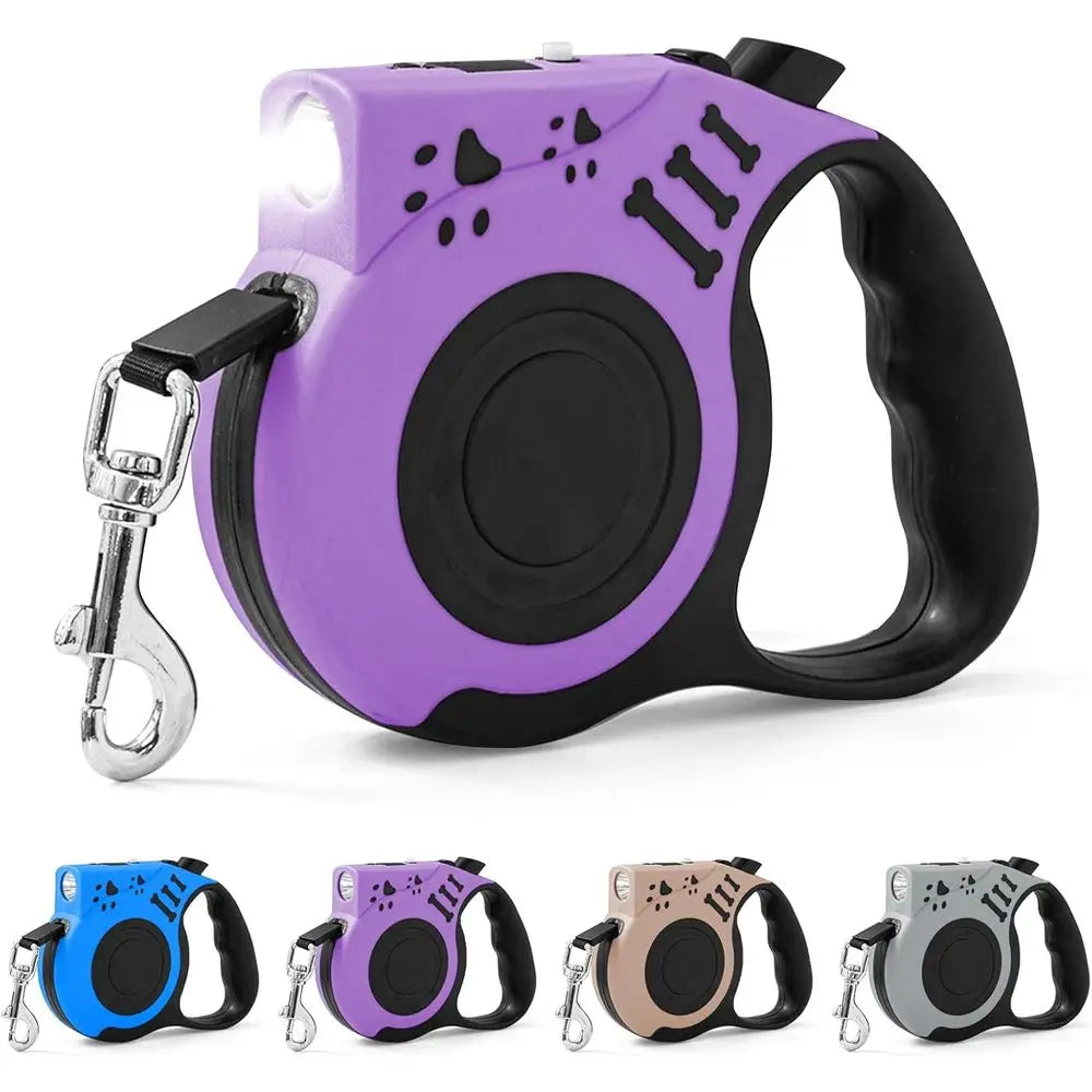 Retractable Dog Leash With USB Rechargeable Flashlight For Night Walks