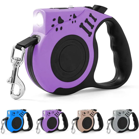 Retractable Dog Leash With USB Rechargeable Flashlight For Night Walks